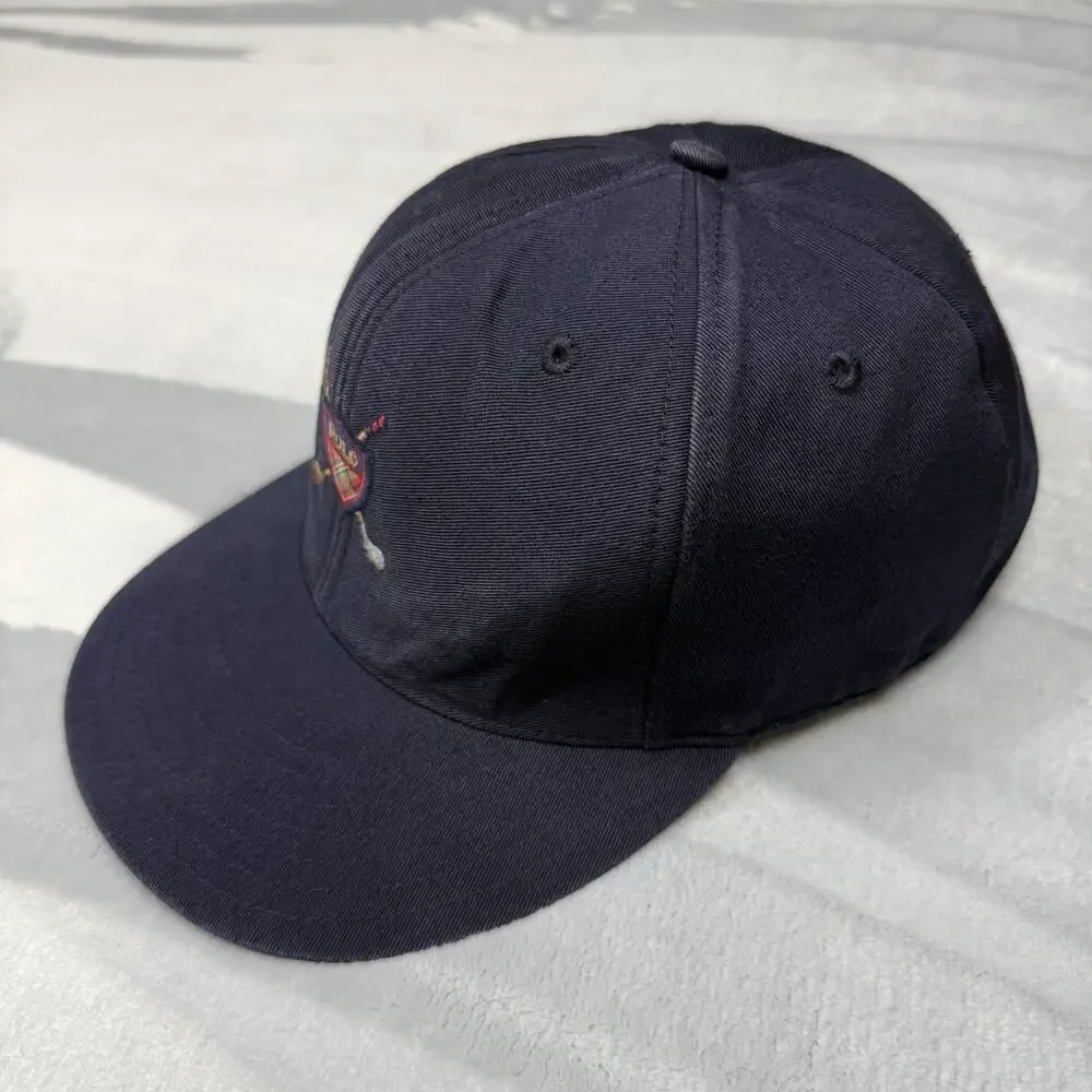 Vintage 90s Polo Ralph Lauren Golf Fitted Hat Navy Blue Plaid Crest Size Large